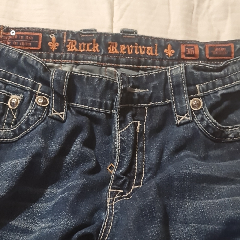 Rock Revival Men's Dark Blue Straight Jeans - Picture 2 of 5